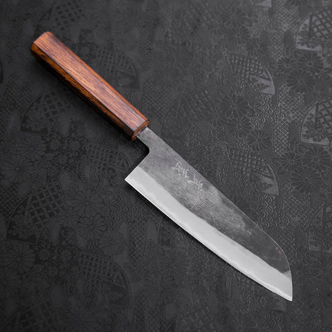 Santoku Blue Steel #2 Kurouchi Sumi Urushi Handle 165mm-[Musashi]-[Japanese-Kitchen-Knives]