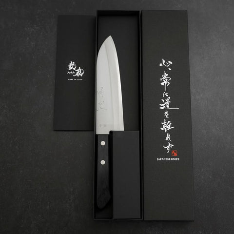Santoku Blue Steel #2 Polished Western Handle 165mm-[Musashi]-[Japanese-Kitchen-Knives]