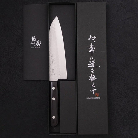 Santoku Blue Steel #2 Tsuchime Stainless Clad Western Handle 170mm-[Musashi]-[Japanese-Kitchen-Knives]