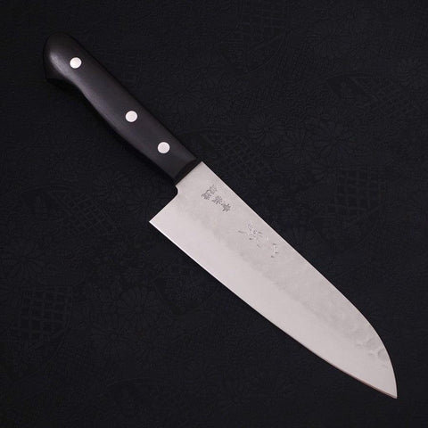 Santoku Blue Steel #2 Tsuchime Stainless Clad Western Handle 170mm-[Musashi]-[Japanese-Kitchen-Knives]