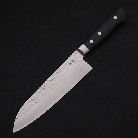 Santoku Blue Steel #2 Tsuchime Stainless Clad Western Handle 175mm-[Musashi]-[Japanese-Kitchen-Knives]