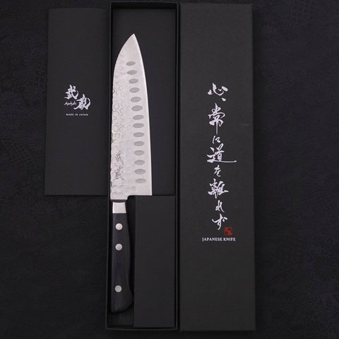 Santoku Blue Steel #2 Tsuchime Stainless Clad Western Handle 175mm-[Musashi]-[Japanese-Kitchen-Knives]