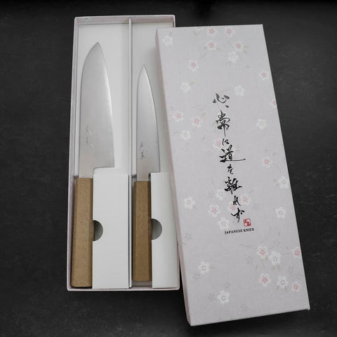 Santoku & Petty Chromax Lucida Manico Urushi Bianco Urushi Sakura Set