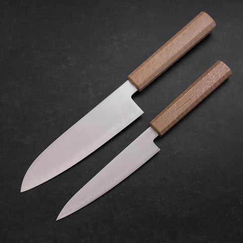 Santoku & Petty Chromax Lucida Manico Urushi Bianco Urushi Sakura Set