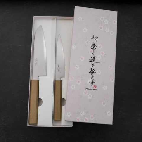Santoku & Petty Chromax Lucida Manico Urushi Bianco Urushi Sakura Set