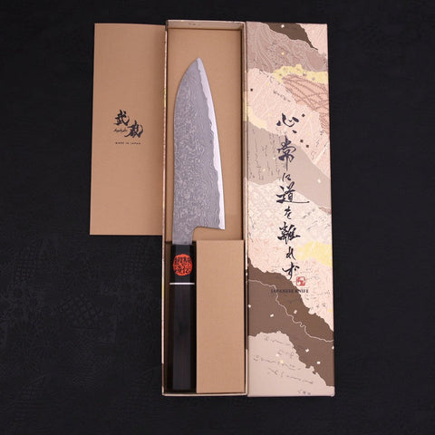 Santoku SG-2 Damascus Buffalo Ebony Handle 165mm (6.5”)-[Musashi]-[Japanese-Kitchen-Knives]