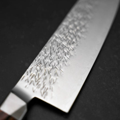 Santoku SG-2 Mirror Tsuchime Damascus Octagonal Mahogany Handle 180mm-[Musashi]-[Japanese-Kitchen-Knives]