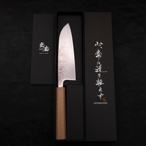 Santoku SLD Wave Nickel Damascus White Urushi Handle 165mm-[Musashi]-[Japanese-Kitchen-Knives]