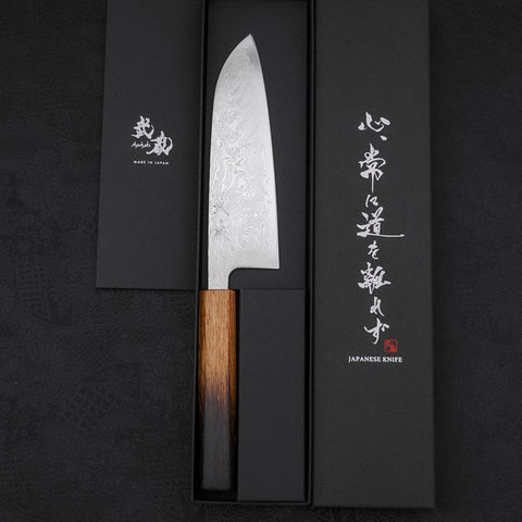 Santoku SLD Wave Nickel Damascus Yaki Urushi Handle 165mm (6.5”)-[Musashi]-[Japanese-Kitchen-Knives]