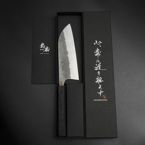 Santoku Silver Steel #3 Nashiji Black Ishime Urushi Handle 165mm (6.5”)-[Musashi]-[Japanese-Kitchen-Knives]
