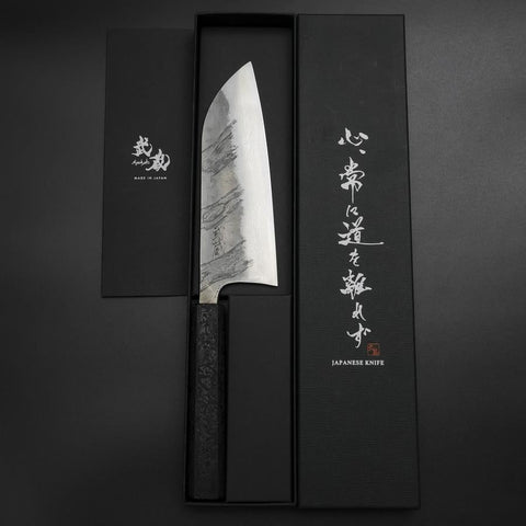Santoku Silver Steel #3 Nashiji Damascus Black Ishime Urushi Handle 165mm-[Musashi]-[Japanese-Kitchen-Knives]