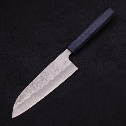 Santoku Silver Steel #3 Nashiji Dark Blue Handle 165mm-[Musashi]-[Japanese-Kitchen-Knives]