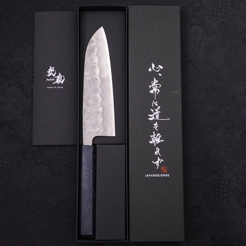 Santoku Silver Steel #3 Nashiji Dark Blue Handle 165mm-[Musashi]-[Japanese-Kitchen-Knives]