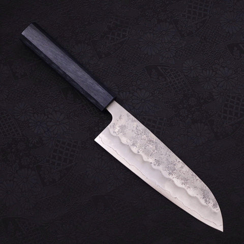 Santoku Silver Steel #3 Nashiji Dark Blue Handle 165mm-[Musashi]-[Japanese-Kitchen-Knives]