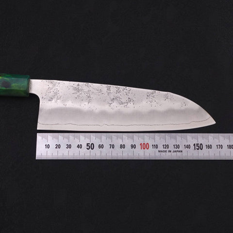 Santoku Silver Steel #3 Nashiji Ocean Green Handle 165mm (6.5”)-[Musashi]-[Japanese-Kitchen-Knives]