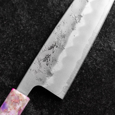 Santoku Silver Steel #3 Nashiji Ocean Sakura Handle 165mm-[Musashi]-[Japanese-Kitchen-Knives]