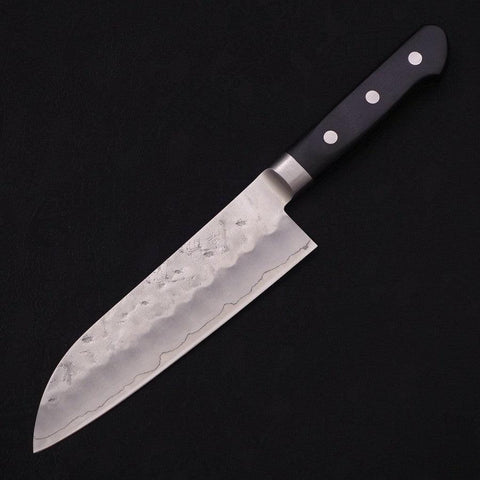 Santoku Silver Steel #3 Nashiji Western Black Handle 180mm (7”)-[Musashi]-[Japanese-Kitchen-Knives]