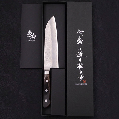 Santoku Silver Steel #3 Nashiji Western Handle 180mm (7”)-[Musashi]-[Japanese-Kitchen-Knives]