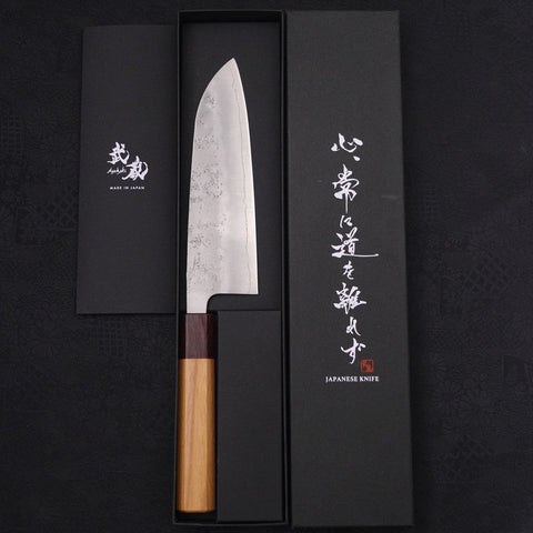 Santoku Silver Steel #3 Nashiji Zelkova Handle 165mm-[Musashi]-[Japanese-Kitchen-Knives]