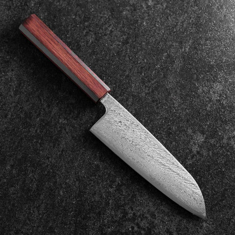 Santoku Silver Steel #3 Nawame Damascus Purple Urushi Handle 165mm-[Musashi]-[Japanese-Kitchen-Knives]