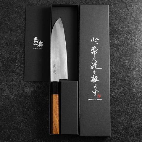 Santoku Silver Steel #3 Polished Buffalo Bubinga Handle 170mm-[Musashi]-[Japanese-Kitchen-Knives]