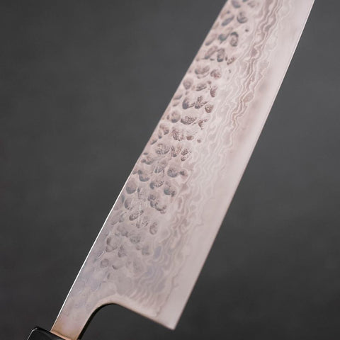 Santoku Silver Steel #3 Tsuchime Damascus Buffalo Ebony Handle 170mm-[Musashi]-[Japanese-Kitchen-Knives]