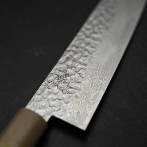 Santoku Silver Steel #3 Tsuchime Damascus Buffalo Magnolia Handle 170mm-[Musashi]-[Japanese-Kitchen-Knives]