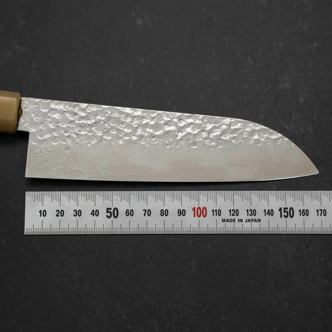Santoku Silver Steel #3 Tsuchime Damascus Buffalo Magnolia Handle 170mm-[Musashi]-[Japanese-Kitchen-Knives]