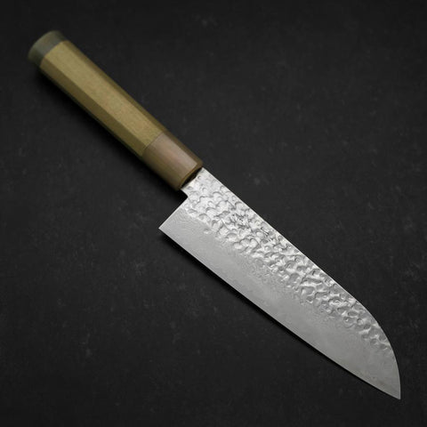 Santoku Silver Steel #3 Tsuchime Damascus Buffalo Magnolia Handle 170mm-[Musashi]-[Japanese-Kitchen-Knives]