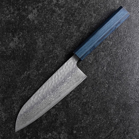Santoku Silver Steel #3 Tsuchime Damascus Dark Blue Urushi Handle 170mm (6.7”)-[Musashi]-[Japanese-Kitchen-Knives]