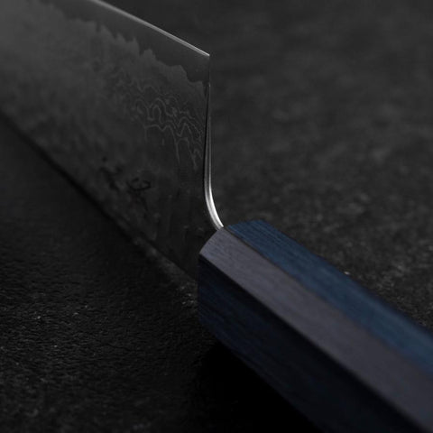 Santoku Silver Steel #3 Tsuchime Damascus Dark Blue Urushi Handle 170mm (6.7”)-[Musashi]-[Japanese-Kitchen-Knives]