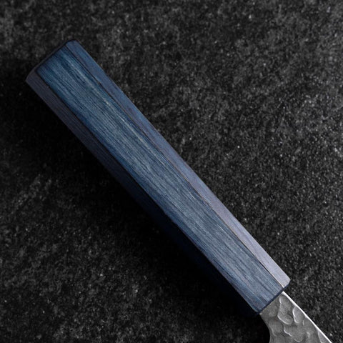 Santoku Silver Steel #3 Tsuchime Damascus Dark Blue Urushi Handle 170mm (6.7”)-[Musashi]-[Japanese-Kitchen-Knives]