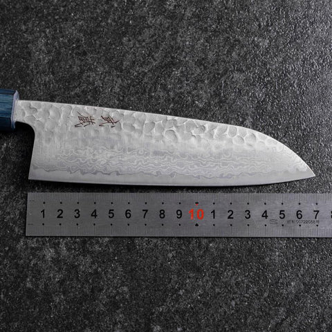 Santoku Silver Steel #3 Tsuchime Damascus Dark Blue Urushi Handle 170mm (6.7”)-[Musashi]-[Japanese-Kitchen-Knives]