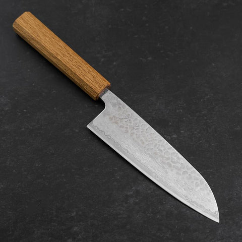 Santoku Silver Steel #3 Tsuchime Damascus Oak Handle 170mm-[Musashi]-[Japanese-Kitchen-Knives]