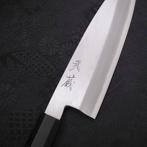 Santoku Single-Edged White Steel #2 Kasumi Buffalo Ebony Handle 180mm (7”)-[Musashi]-[Japanese-Kitchen-Knives]