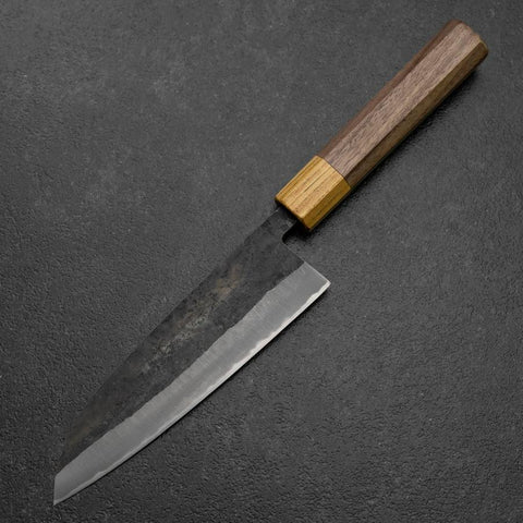 Santoku Stainless Clad Blue Steel #2 Kurouchi Walnut Zelkova Handle 165mm (6.5”)-[Musashi]-[Japanese-Kitchen-Knives]