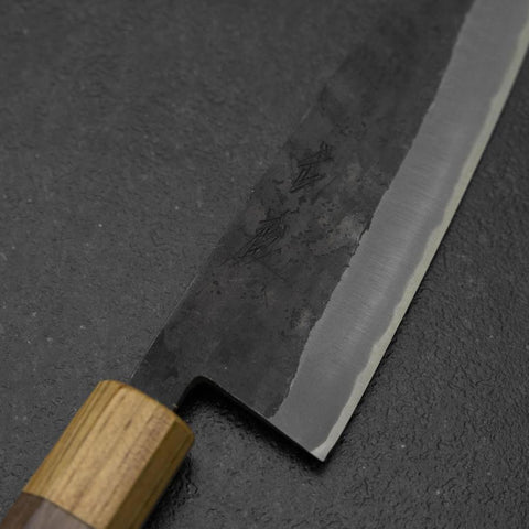 Santoku Stainless Clad Blue Steel #2 Kurouchi Walnut Zelkova Handle 165mm (6.5”)-[Musashi]-[Japanese-Kitchen-Knives]