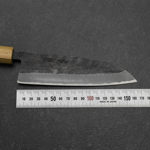 Santoku Stainless Clad Blue Steel #2 Kurouchi Walnut Zelkova Handle 165mm (6.5”)-[Musashi]-[Japanese-Kitchen-Knives]
