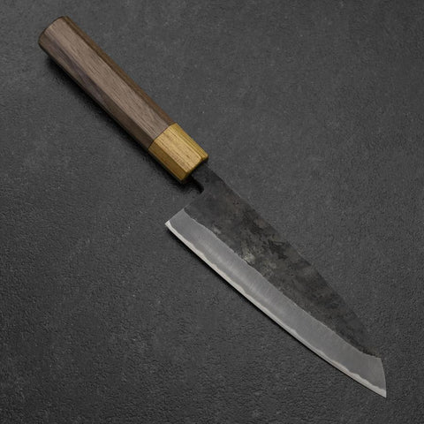 Santoku Stainless Clad Blue Steel #2 Kurouchi Walnut Zelkova Handle 165mm (6.5”)-[Musashi]-[Japanese-Kitchen-Knives]