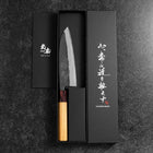 Santoku Stainless Clad Blue Steel #2 Kurouchi Zelkova Handle 165mm (6.5”)-[Musashi]-[Japanese-Kitchen-Knives]