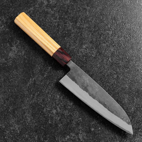 Santoku Stainless Clad Blue Steel #2 Kurouchi Zelkova Handle 165mm (6.5”)-[Musashi]-[Japanese-Kitchen-Knives]