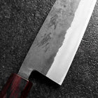 Santoku Stainless Clad Blue Steel #2 Kurouchi Zelkova Handle 165mm-[Musashi]-[Japanese-Kitchen-Knives]
