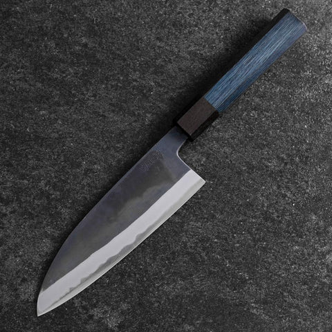 Santoku Stainless Clad Blue Super Kurouchi Blue Urushi Handle 165mm (6.5”)-[Musashi]-[Japanese-Kitchen-Knives]