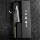 Santoku Stainless Clad Blue Super Kurouchi Green Urushi Handle 165mm (6.5”)-[Musashi]-[Japanese-Kitchen-Knives]