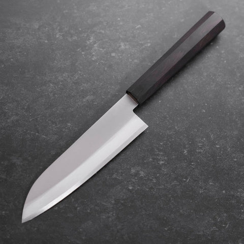 Santoku Stainless Clad Blue Super Polished Buffalo Ebony Handle 140mm-[Musashi]-[Japanese-Kitchen-Knives]