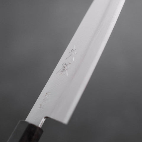Santoku Stainless Clad Blue Super Polished Buffalo Ebony Handle 140mm-[Musashi]-[Japanese-Kitchen-Knives]