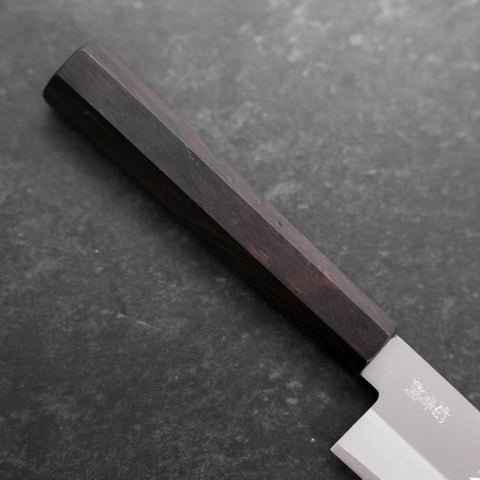 Santoku Stainless Clad Blue Super Polished Buffalo Ebony Handle 140mm-[Musashi]-[Japanese-Kitchen-Knives]