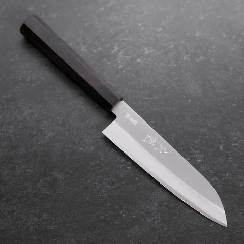 Santoku Stainless Clad Blue Super Polished Buffalo Ebony Handle 140mm-[Musashi]-[Japanese-Kitchen-Knives]
