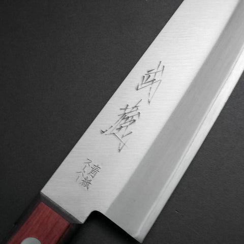 Santoku Stainless Clad Blue Super Polished Western Black Red Handle 165mm (Tsuba-nashi) (6.5”)-[Musashi]-[Japanese-Kitchen-Knives]
