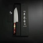 Santoku Stainless Clad Blue Super Polished Western Black Red Handle 165mm (Tsuba-nashi) (6.5”)-[Musashi]-[Japanese-Kitchen-Knives]